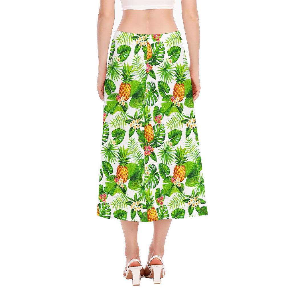 Aloha Hawaiian Pineapple Pattern Print Side Slit Midi Skirt