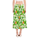 Aloha Hawaiian Pineapple Pattern Print Side Slit Midi Skirt