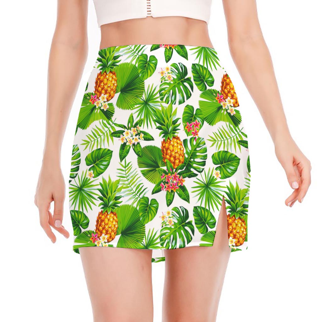 Aloha Hawaiian Pineapple Pattern Print Side Slit Mini Skirt