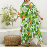 Aloha Hawaiian Pineapple Pattern Print Silk V-Neck Kaftan Dress