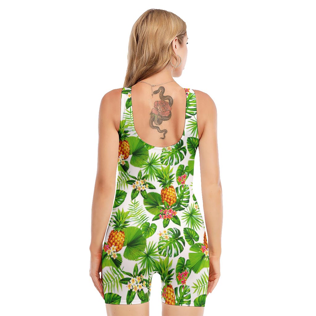 Aloha Hawaiian Pineapple Pattern Print Sleeveless One Piece Swimsuit