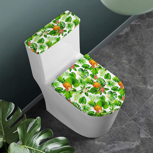 Aloha Hawaiian Pineapple Pattern Print Toilet Lid And Tank Cover Set