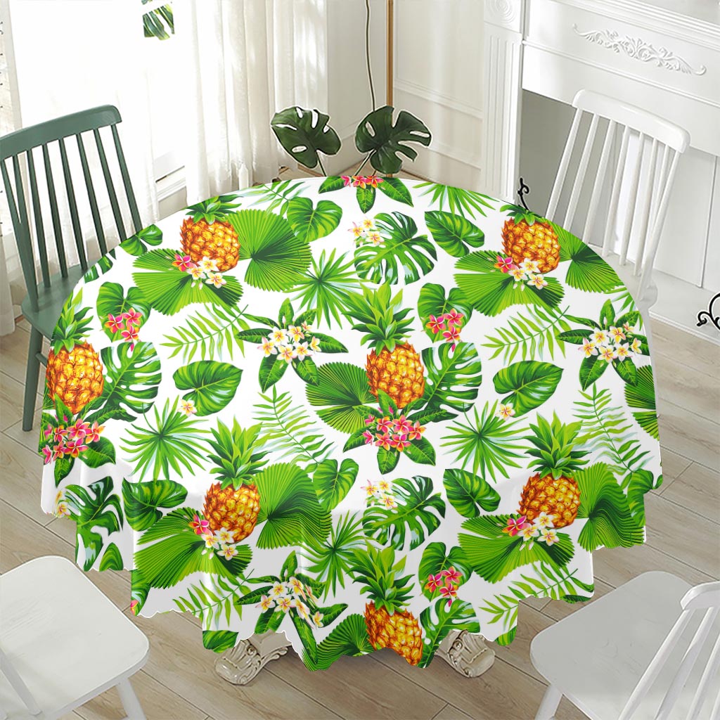 Aloha Hawaiian Pineapple Pattern Print Waterproof Round Tablecloth