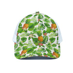Aloha Hawaiian Pineapple Pattern Print White Mesh Trucker Cap