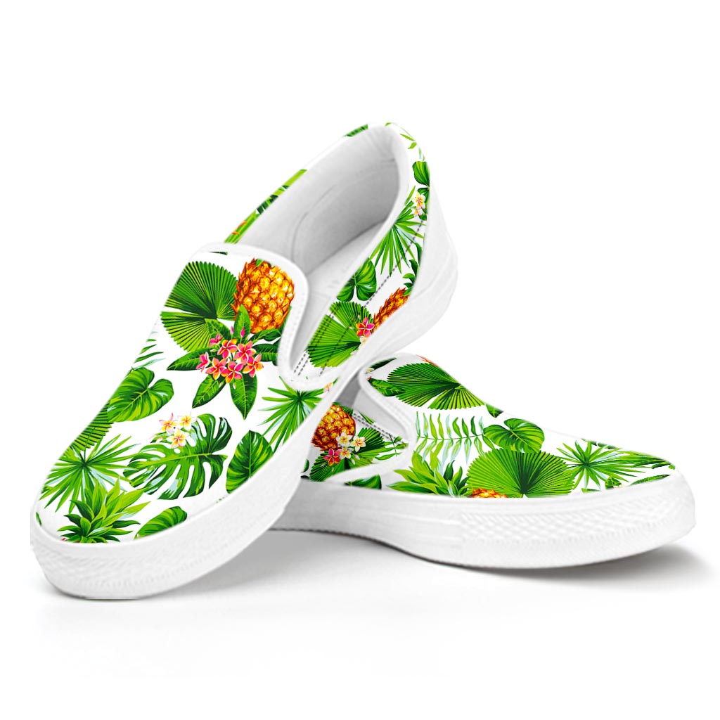Aloha Hawaiian Pineapple Pattern Print White Slip On Sneakers