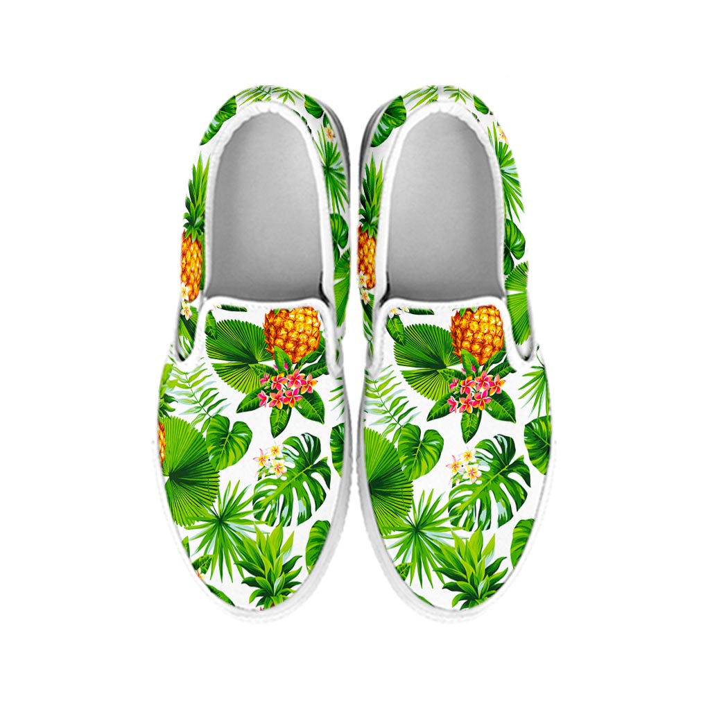 Aloha Hawaiian Pineapple Pattern Print White Slip On Sneakers