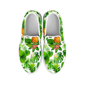 Aloha Hawaiian Pineapple Pattern Print White Slip On Sneakers