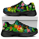 Aloha Hawaiian Tropical Pattern Print Black Chunky Shoes