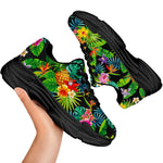 Aloha Hawaiian Tropical Pattern Print Black Chunky Shoes