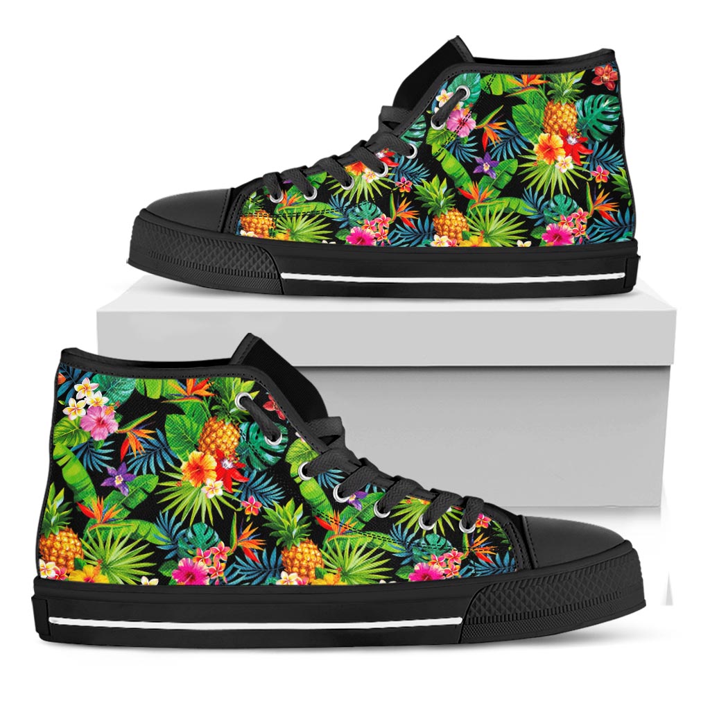 Aloha Hawaiian Tropical Pattern Print Black High Top Sneakers