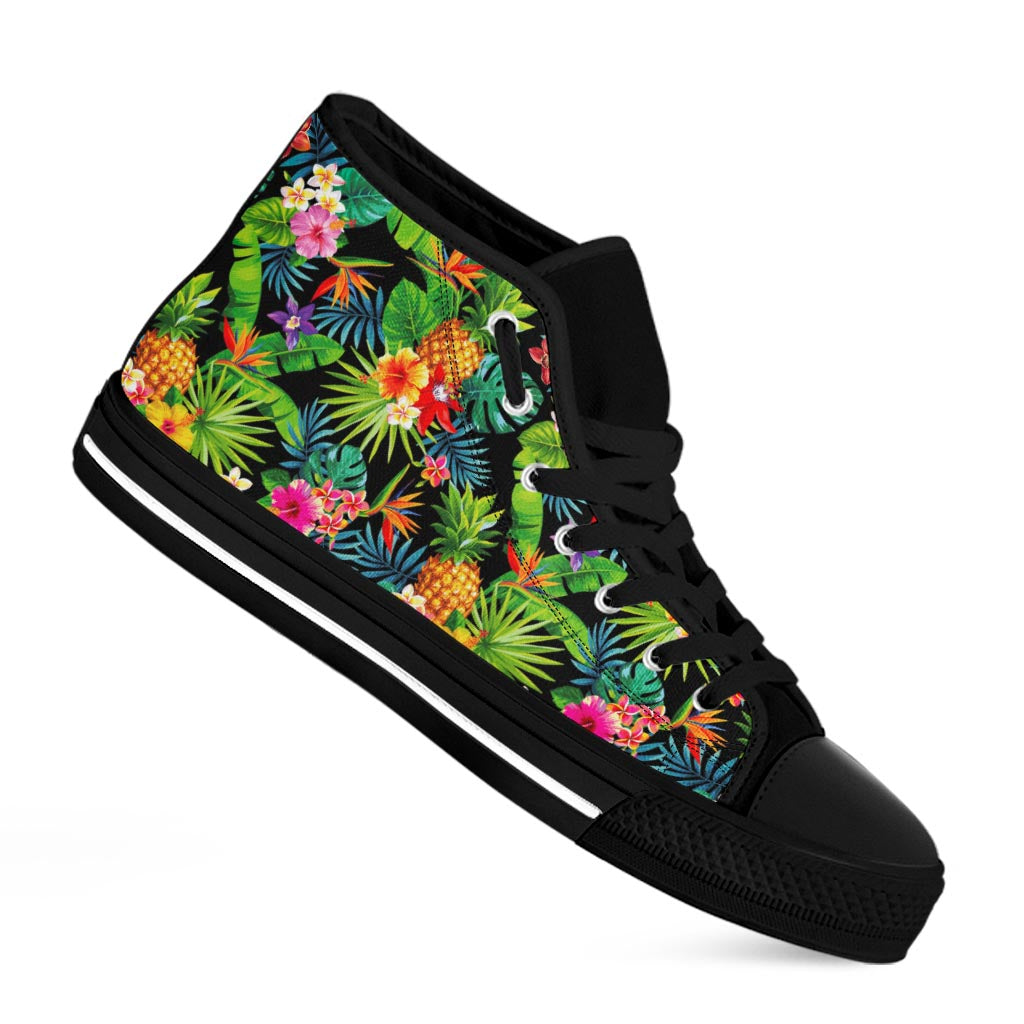 Aloha Hawaiian Tropical Pattern Print Black High Top Sneakers