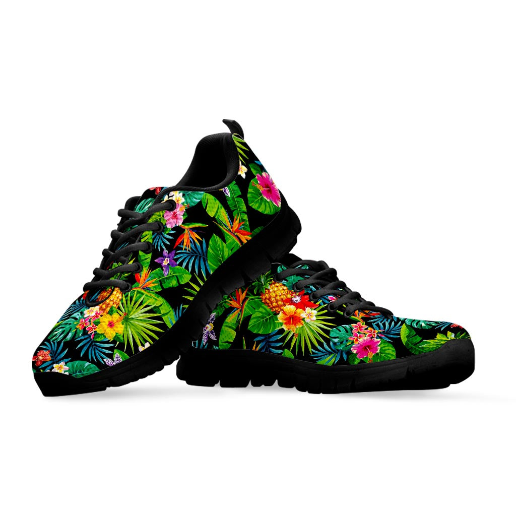 Aloha Hawaiian Tropical Pattern Print Black Running Shoes