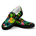 Aloha Hawaiian Tropical Pattern Print Black Slip On Sneakers