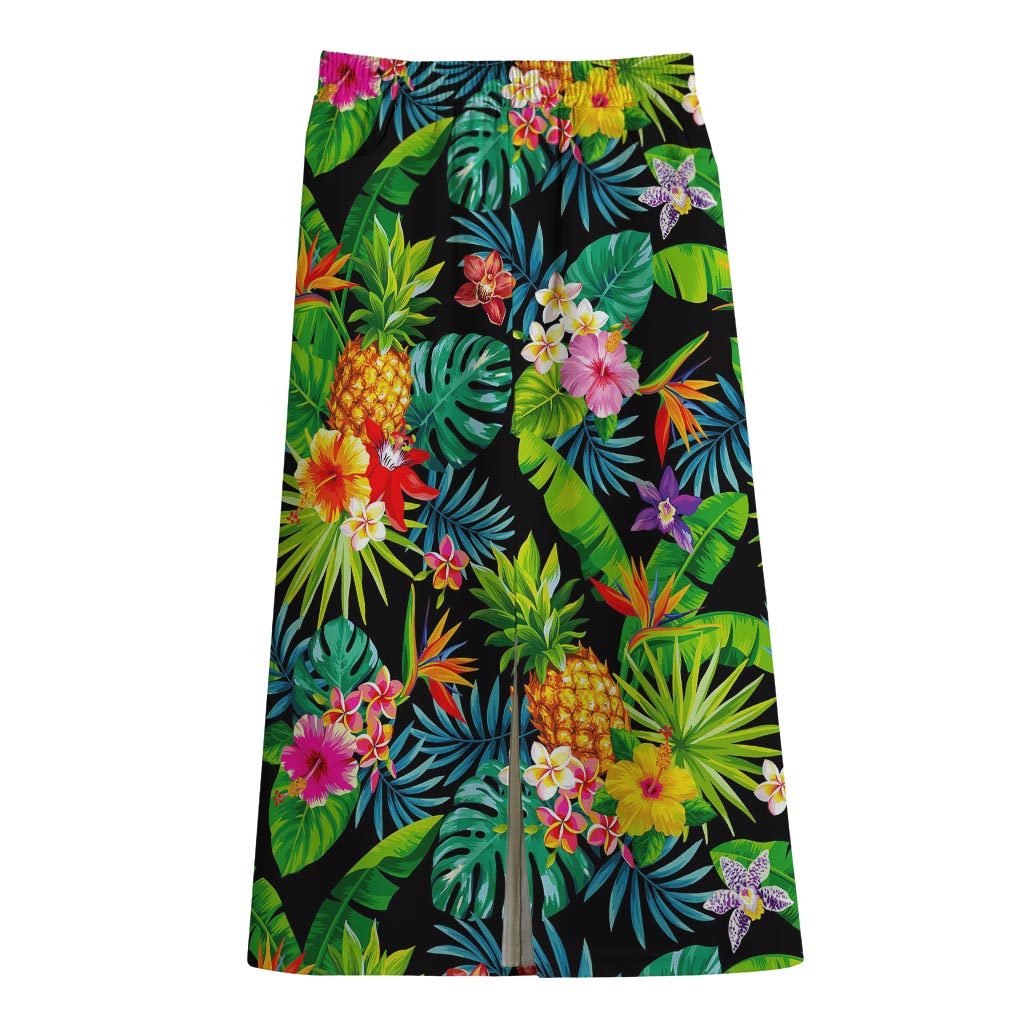 Aloha Hawaiian Tropical Pattern Print Cotton Front Slit Maxi Skirt