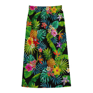 Aloha Hawaiian Tropical Pattern Print Cotton Front Slit Maxi Skirt