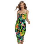 Aloha Hawaiian Tropical Pattern Print Cross Back Cami Dress