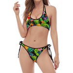 Aloha Hawaiian Tropical Pattern Print Halter Scoop Tie Side Bikini