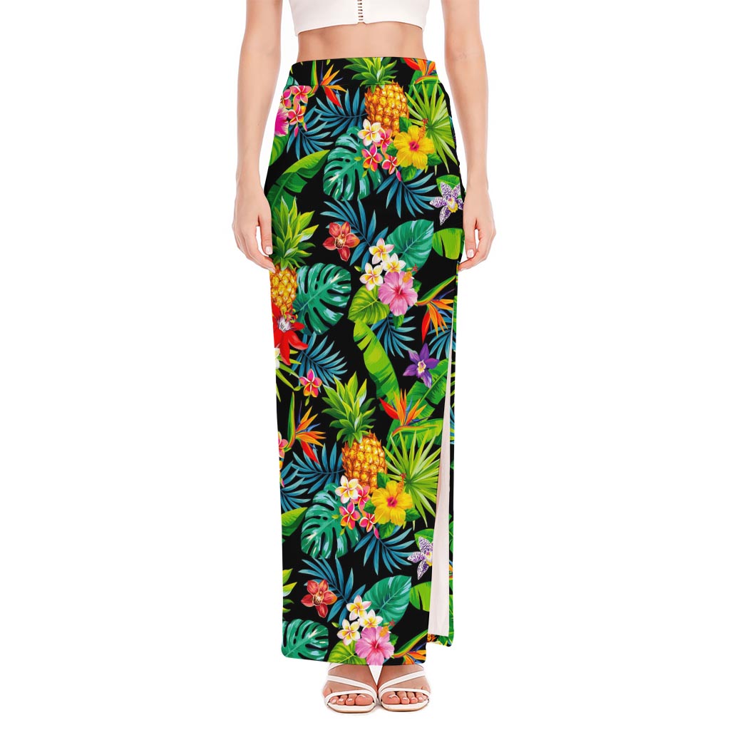 Aloha Hawaiian Tropical Pattern Print High Slit Maxi Skirt