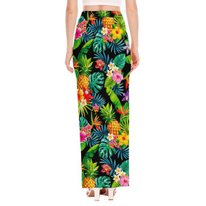 Aloha Hawaiian Tropical Pattern Print High Slit Maxi Skirt