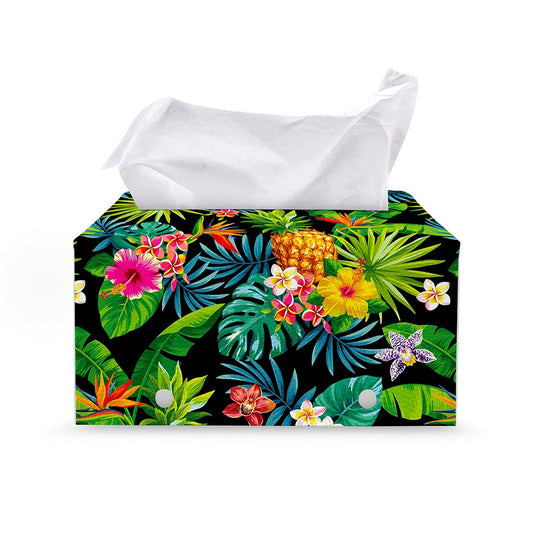 Aloha Hawaiian Tropical Pattern Print Leather Tissue Box Cover