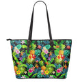 Aloha Hawaiian Tropical Pattern Print Leather Tote Bag With Zipper