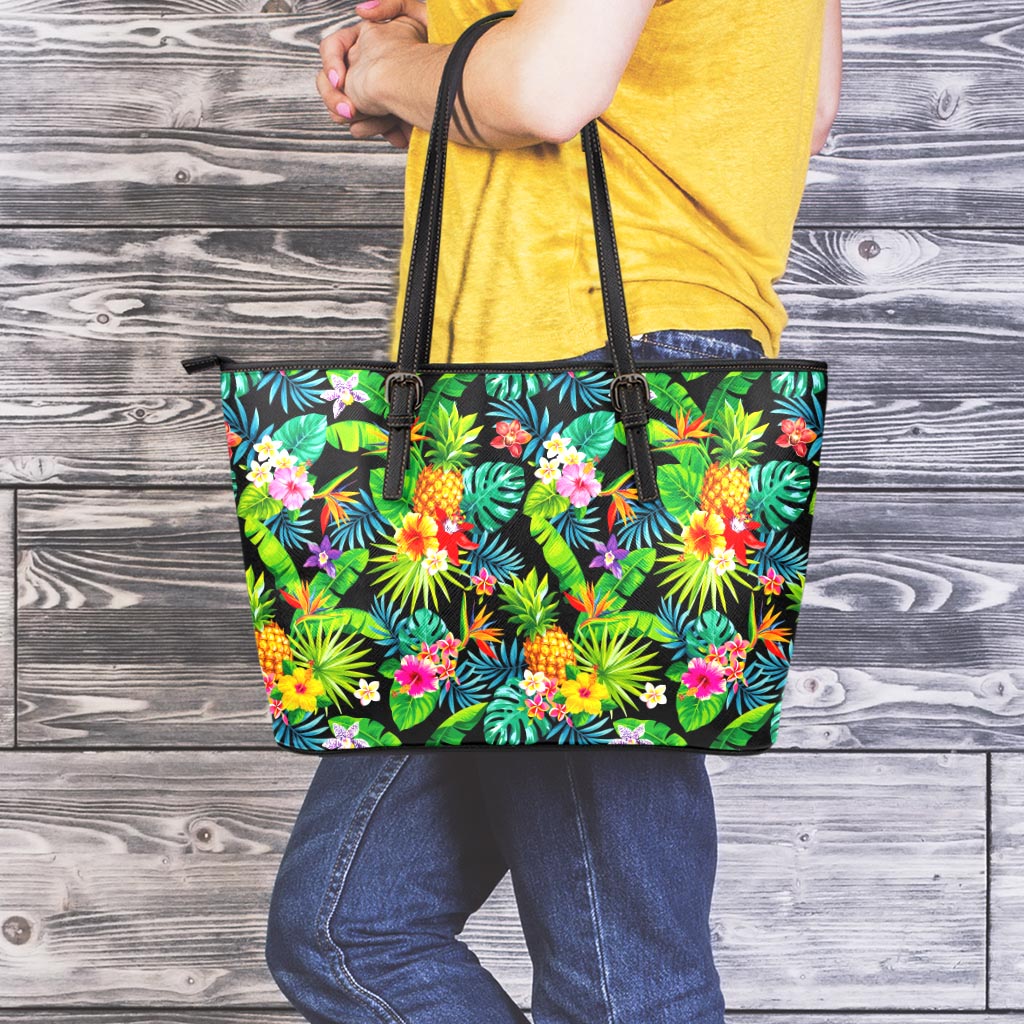 Aloha Hawaiian Tropical Pattern Print Leather Tote Bag