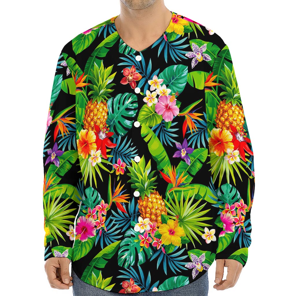 Aloha Hawaiian Tropical Pattern Print Long Sleeve Baseball Jersey