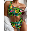 Aloha Hawaiian Tropical Pattern Print One Shoulder Bikini Set