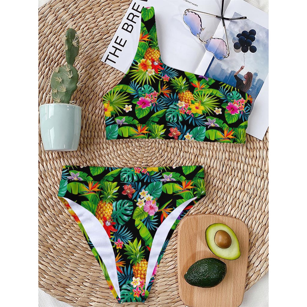 Aloha Hawaiian Tropical Pattern Print One Shoulder Bikini Top