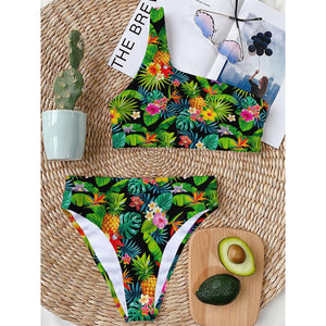 Aloha Hawaiian Tropical Pattern Print One Shoulder Bikini Top