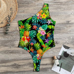 Aloha Hawaiian Tropical Pattern Print One Shoulder Bodysuit