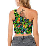 Aloha Hawaiian Tropical Pattern Print One Shoulder Crop Top