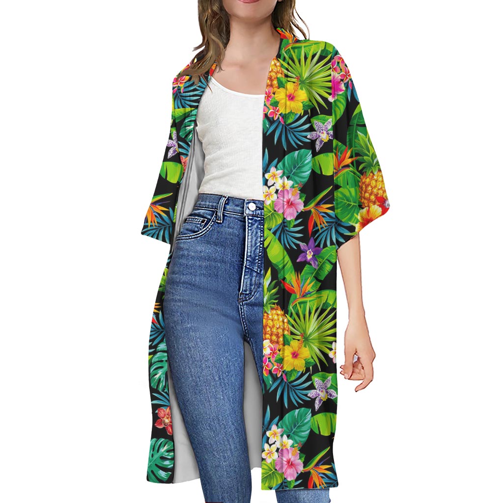 Aloha Hawaiian Tropical Pattern Print Open Front Beach Cover Up