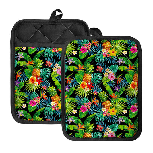 Aloha Hawaiian Tropical Pattern Print Pot Holders With Pocket