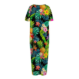 Aloha Hawaiian Tropical Pattern Print Short Sleeve Long Nightdress