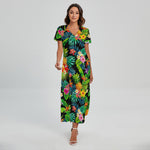 Aloha Hawaiian Tropical Pattern Print Short Sleeve Maxi Dress