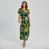 Aloha Hawaiian Tropical Pattern Print Short Sleeve Maxi Dress