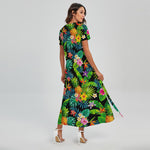 Aloha Hawaiian Tropical Pattern Print Short Sleeve Maxi Dress