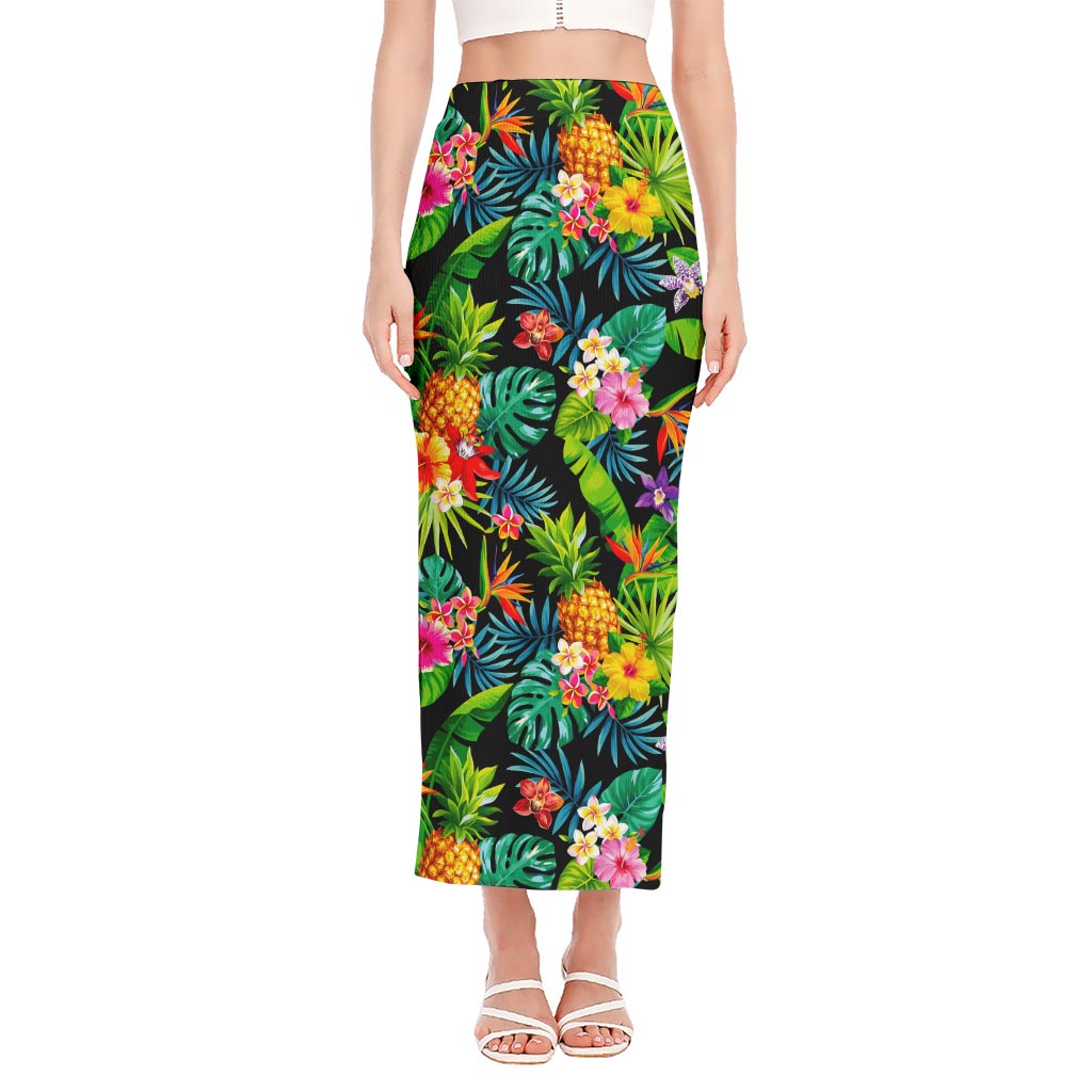 Aloha Hawaiian Tropical Pattern Print Side Slit Maxi Skirt