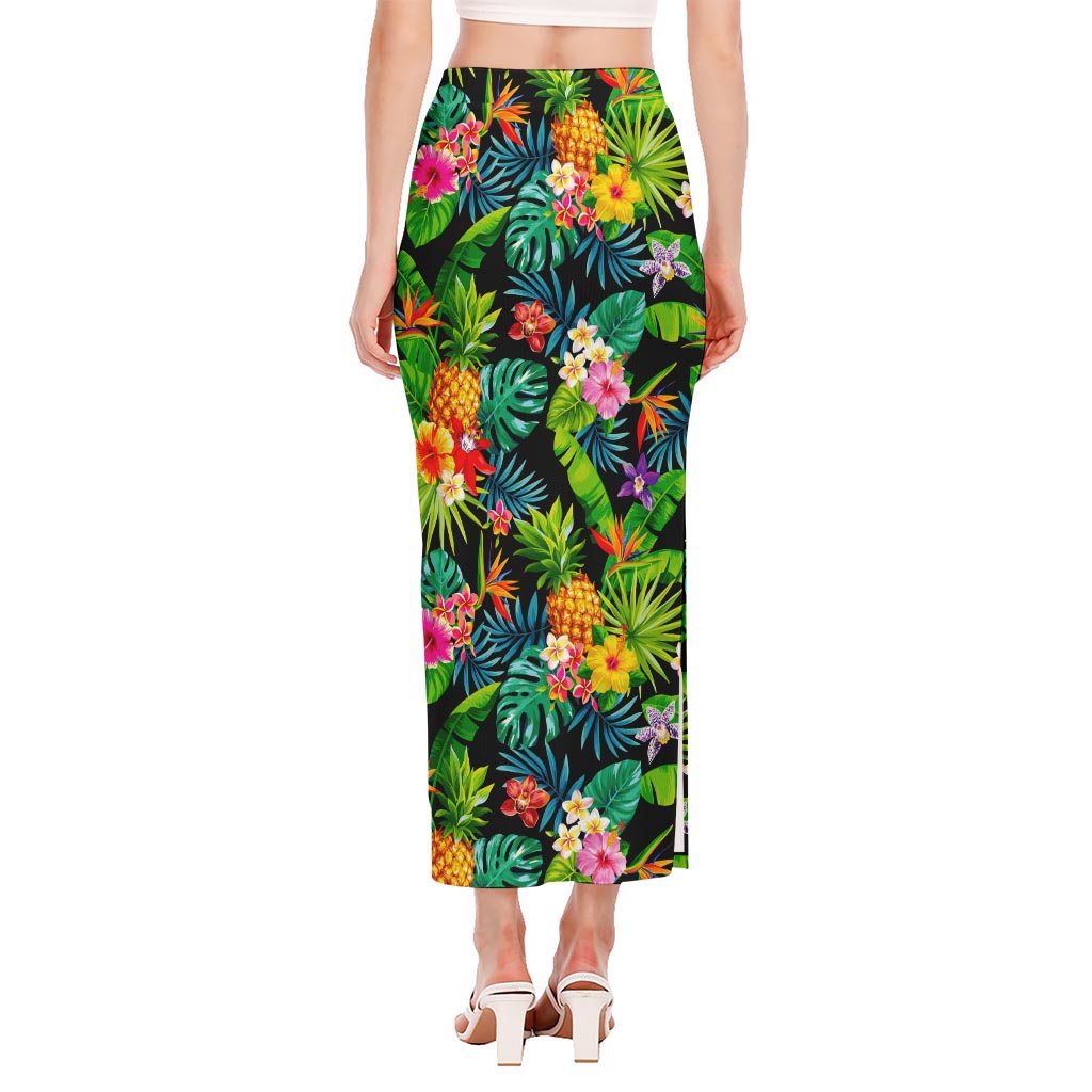 Aloha Hawaiian Tropical Pattern Print Side Slit Maxi Skirt