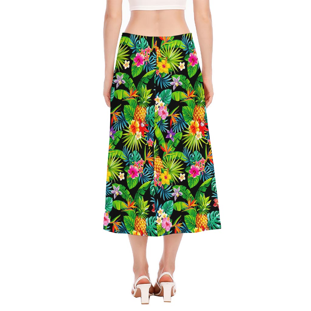 Aloha Hawaiian Tropical Pattern Print Side Slit Midi Skirt