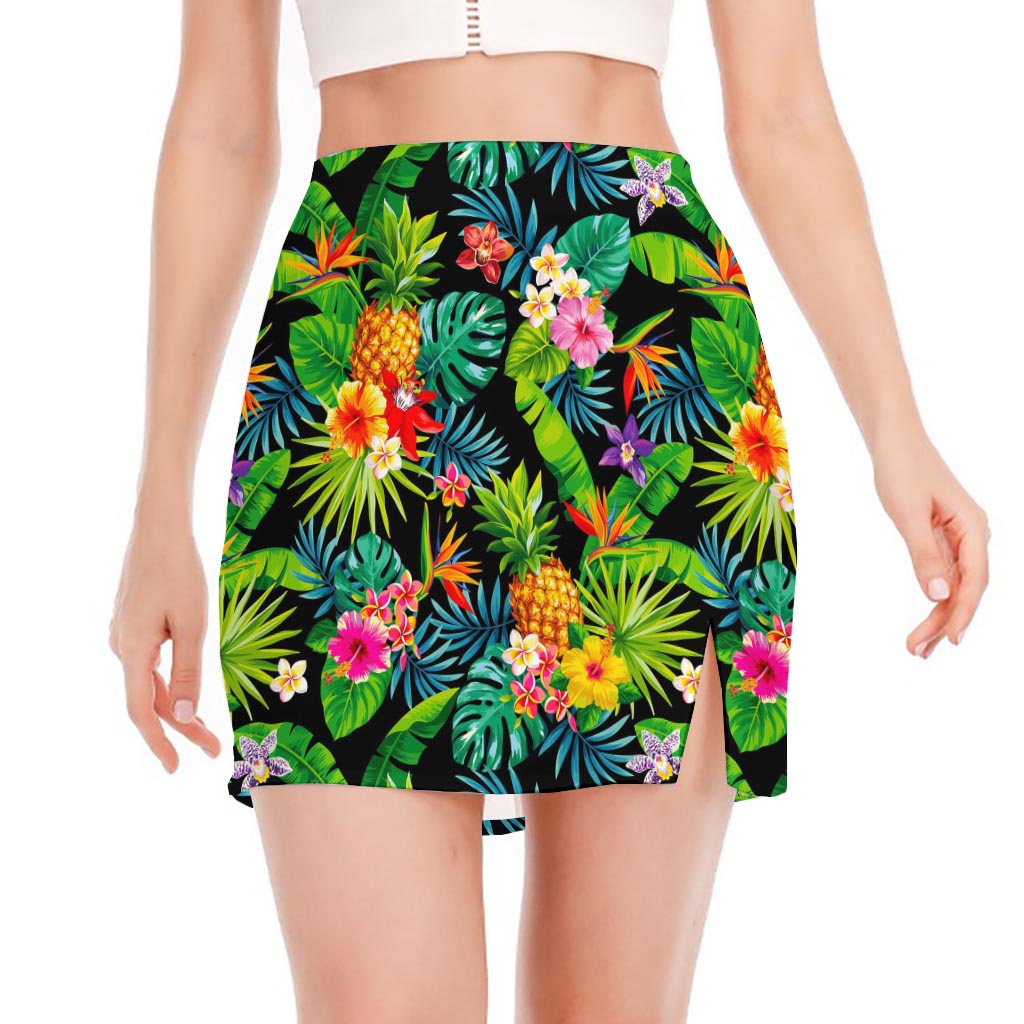 Aloha Hawaiian Tropical Pattern Print Side Slit Mini Skirt