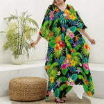 Aloha Hawaiian Tropical Pattern Print Silk V-Neck Kaftan Dress