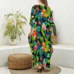 Aloha Hawaiian Tropical Pattern Print Silk V-Neck Kaftan Dress