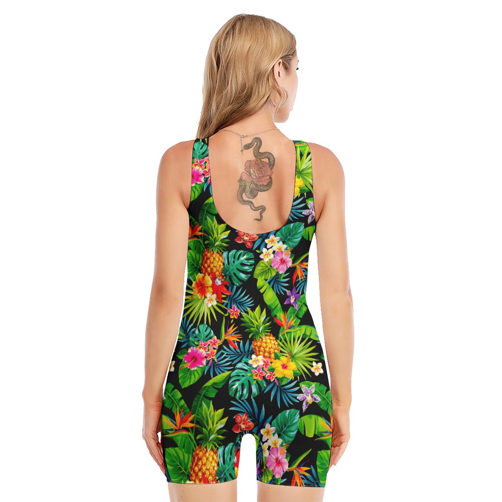 Aloha Hawaiian Tropical Pattern Print Sleeveless One Piece Swimsuit