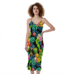 Aloha Hawaiian Tropical Pattern Print Slim Fit Midi Cami Dress