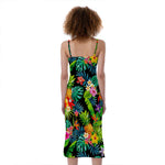 Aloha Hawaiian Tropical Pattern Print Slim Fit Midi Cami Dress