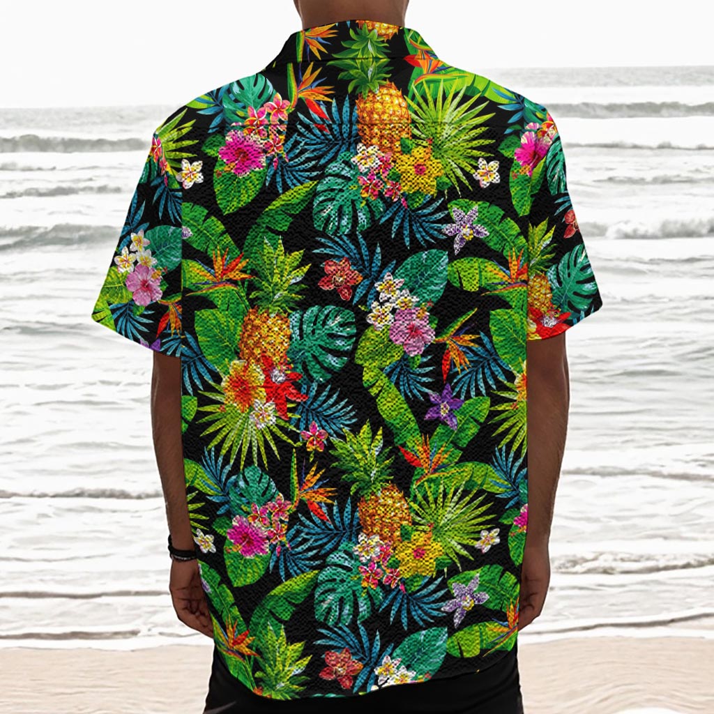 Aloha Hawaiian Tropical Pattern Print Textured Short Sleeve Shirt
