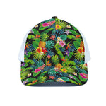 Aloha Hawaiian Tropical Pattern Print White Mesh Trucker Cap