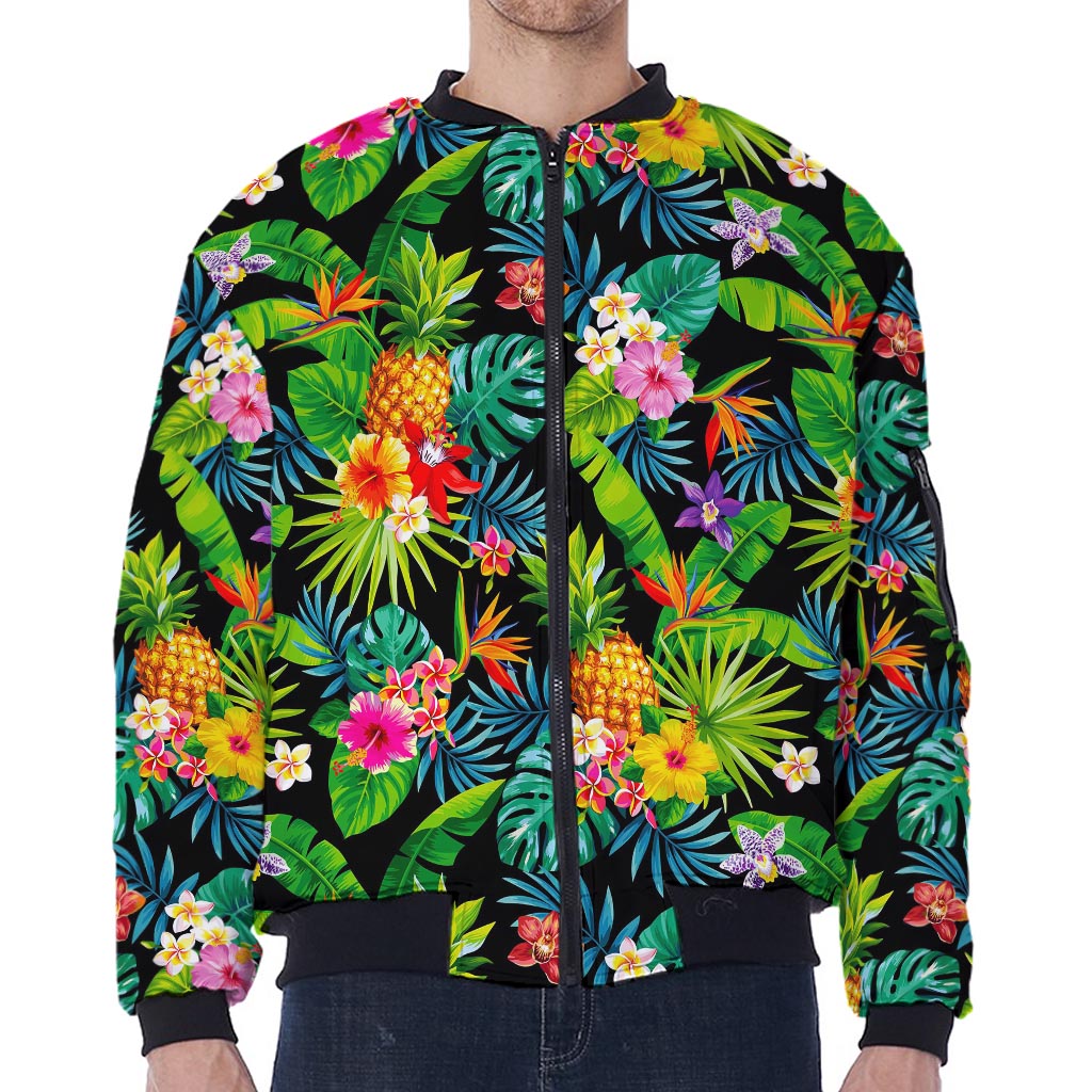 Aloha Hawaiian Tropical Pattern Print Zip Sleeve Bomber Jacket
